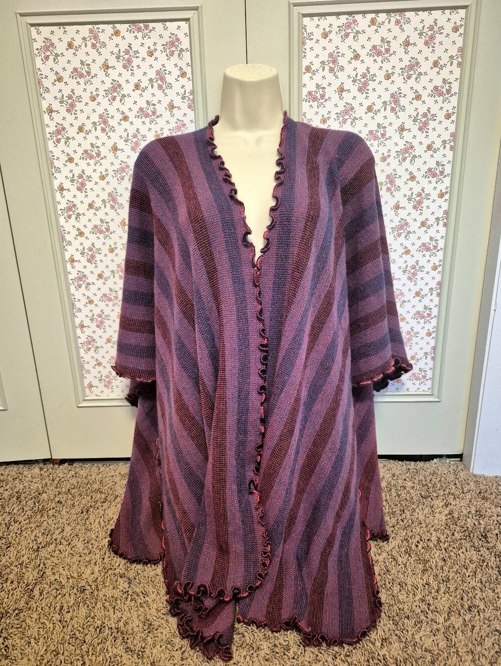 Purple and Pink Striped Women’s Knit Shawl/Wrap/Poncho